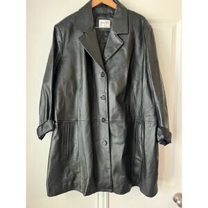 Donna-Claire Womens 28 Leather Black Pig Nappa Lamb Touch Button Down Jacket